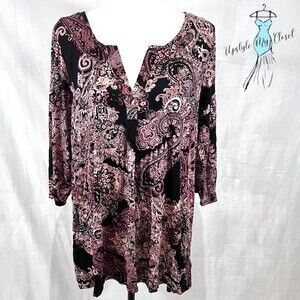 Tabitha Webb black and pink paisley print V-neck top size 1X NWOT